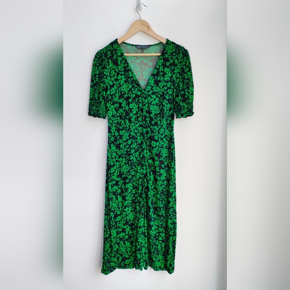 French Connection Green Black Floral Ditsy Short Sleeve Tea Midi dress Size 10 - Picture 2 of 12